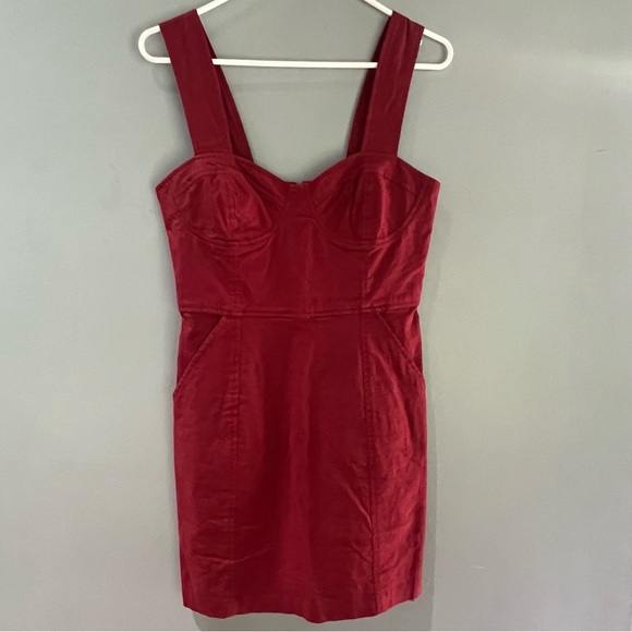 Urban Outfitters Women Angelique Belted Sleeveless Linen Mini Dress Red Size 2 - Picture 2 of 10